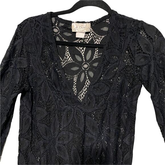 J Valdi Daisy Floral Lace Flower Deep V-Neck Black Swimwear Cover Up Small - Picture 2 of 11